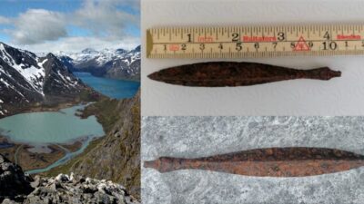 Rare three-pointed arrowhead discovered in the Jotunheimen Mountains, Norway hidden under ice last touched by the Vikings