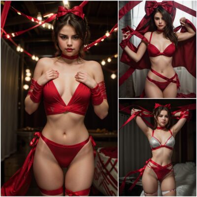 Elegance Unveiled: Selena Gomez in a Stunning Portrait Wrapped in Red